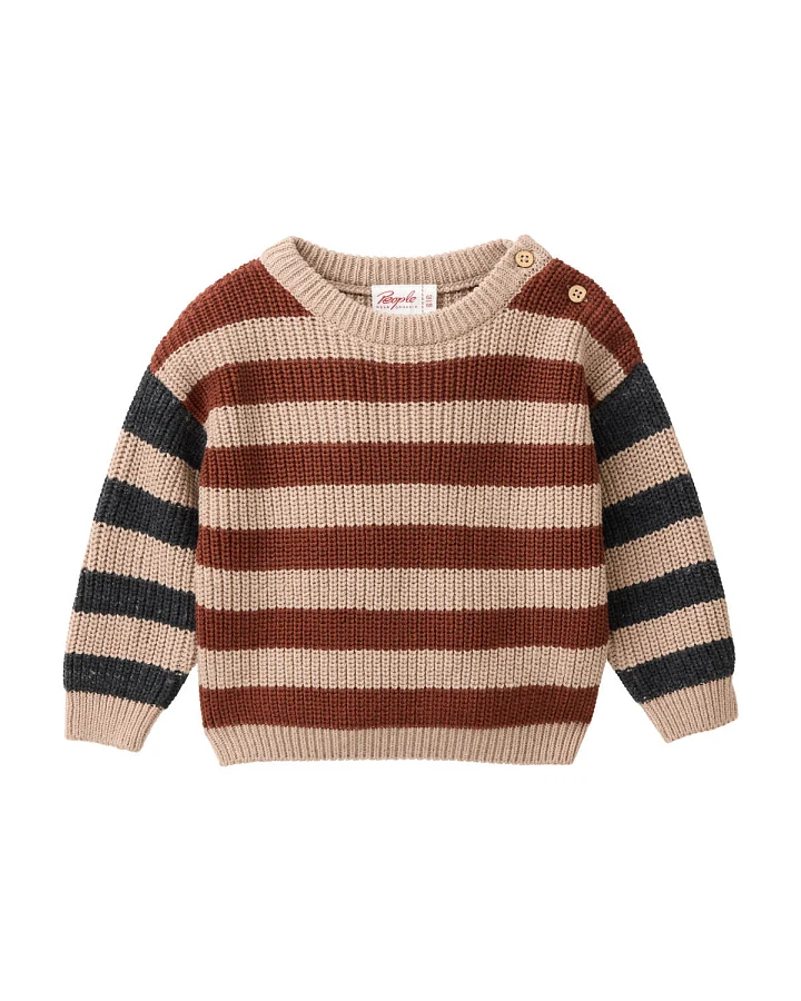 People Wear Organic - Strick-Pullover kastanie-beige geringelt