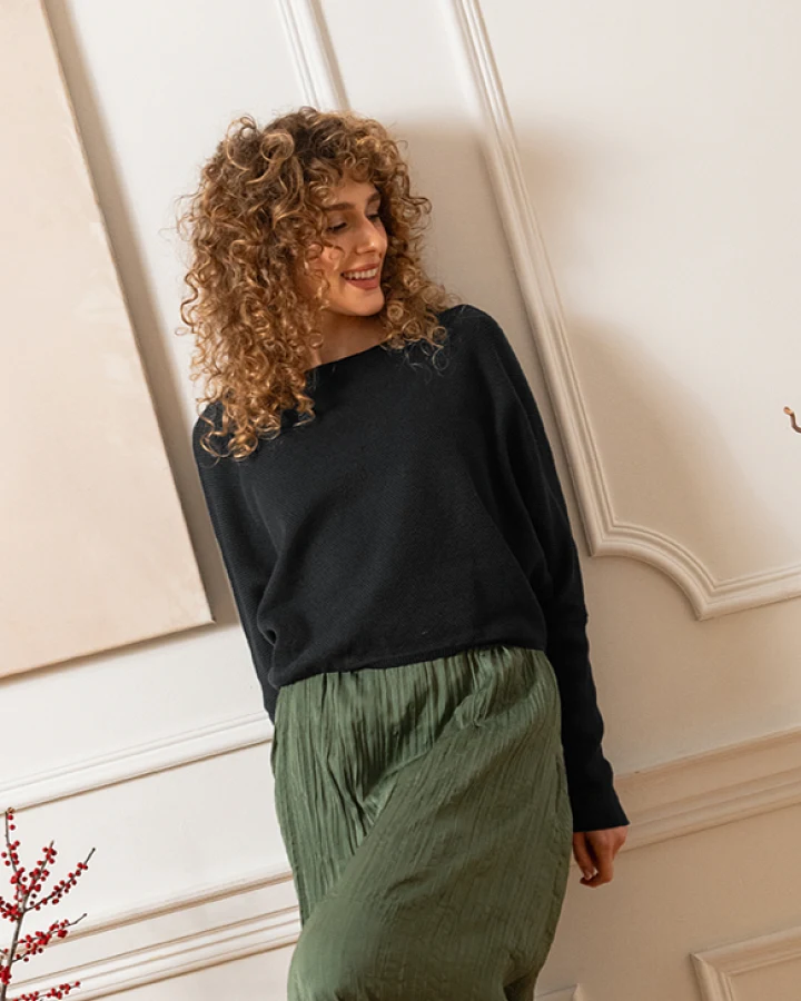 WiDDA Damen vegan Pullover Slabby Knit Schwarz