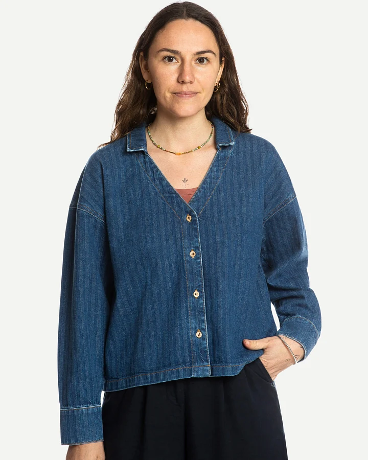 MATONA Damen vegan Bluse Denim Herringbone Blau