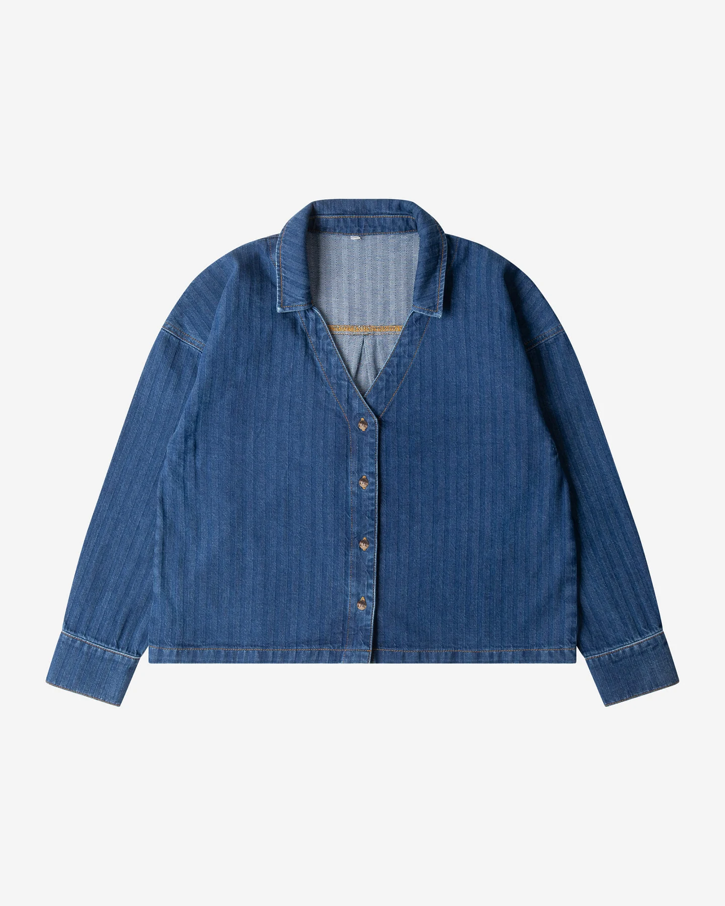 MATONA Damen vegan Bluse Denim Herringbone Blau – Ansicht 2
