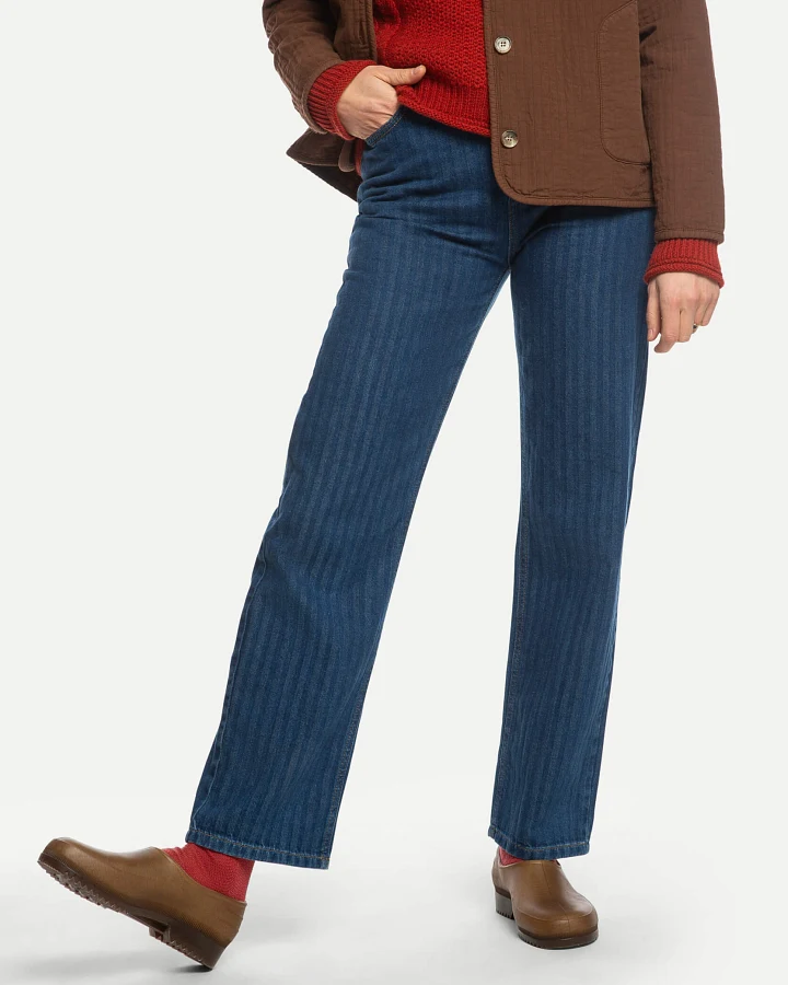 MATONA Damen vegan Jeans Mit Geradem Bein Denim Fischgrätenmuster