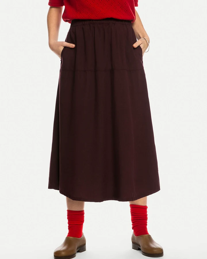 MATONA Damen vegan Midi-Rock Mit Rüschen Bordeauxrot