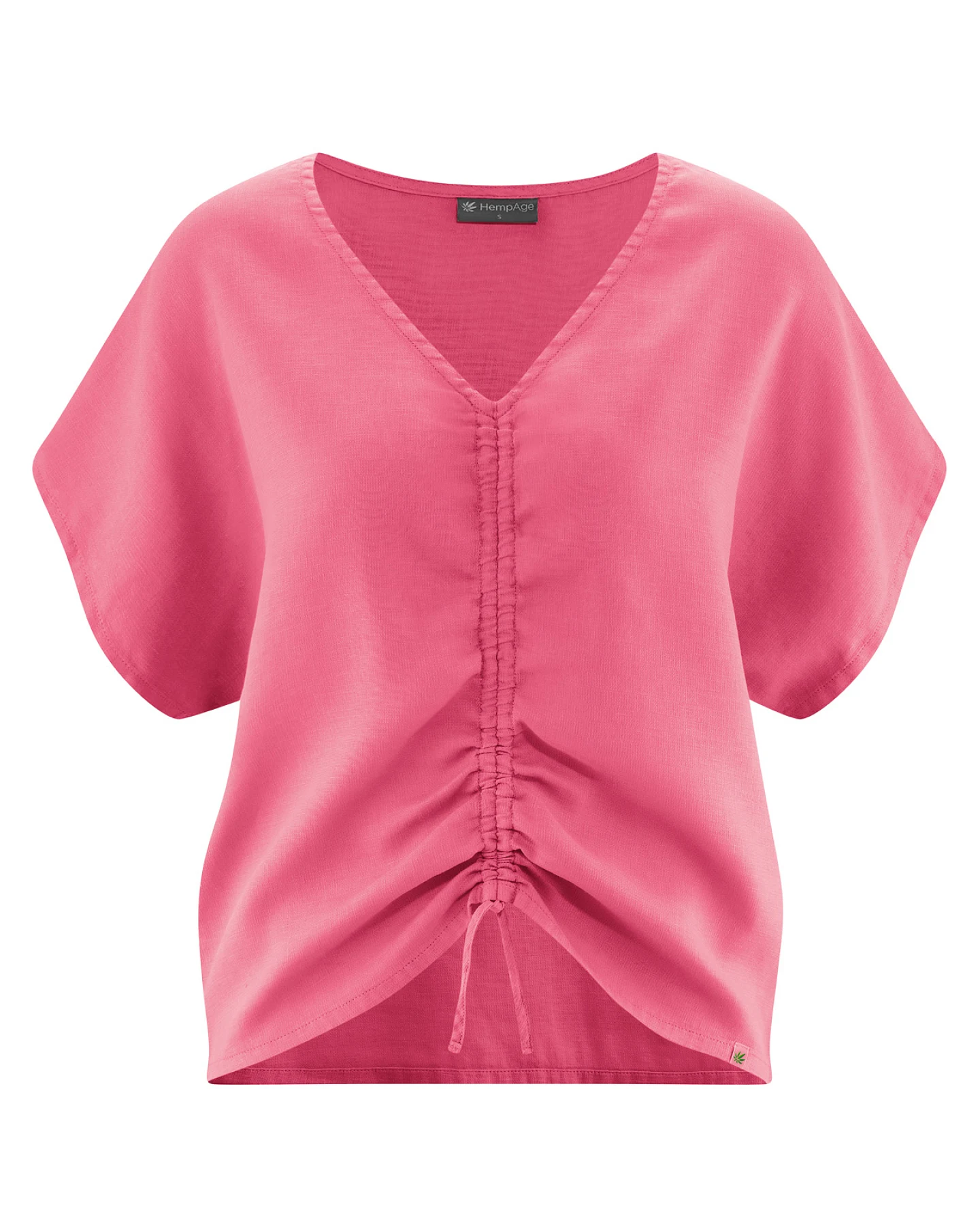Hempage Damen vegan Bluse Sommerbluse Mit Raffung Hibiskus Pink – Ansicht 2