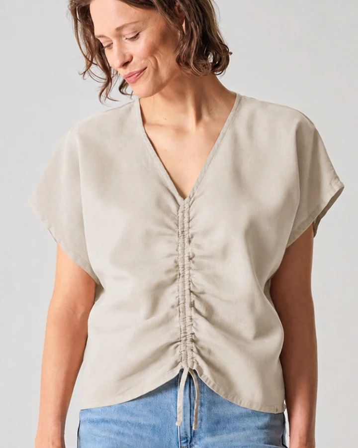 Hempage Damen vegan Bluse Mit Raffungen Summer Thistle Beige