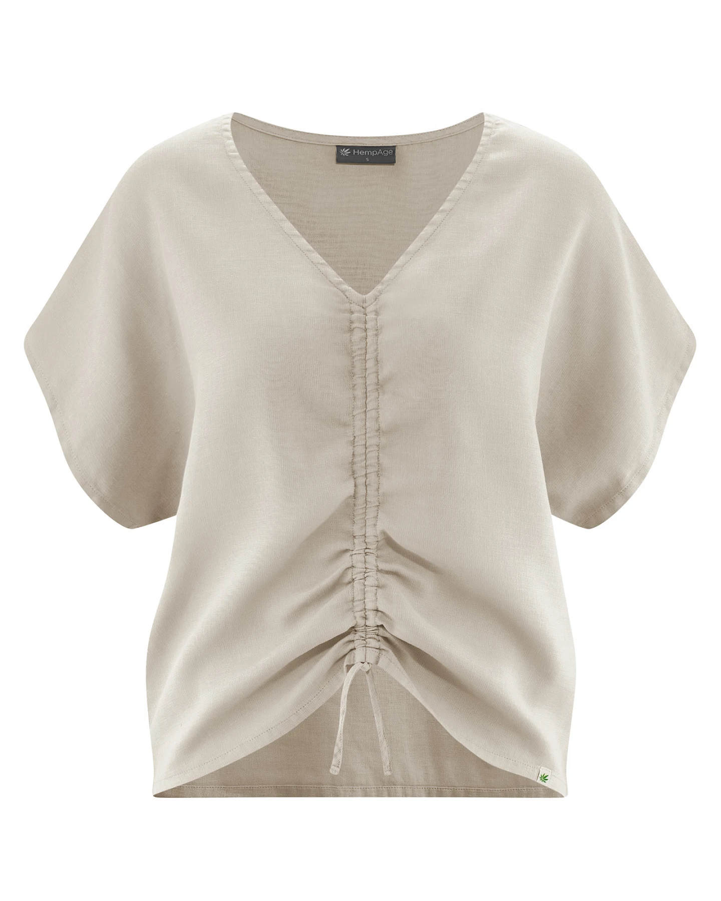 Hempage Damen vegan Bluse Mit Raffungen Summer Thistle Beige – Ansicht 2