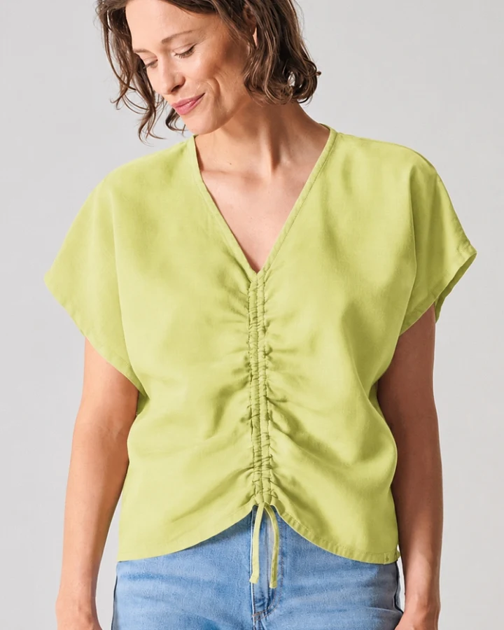 Hempage Damen vegan Bluse Gathered Summer Lindgrün
