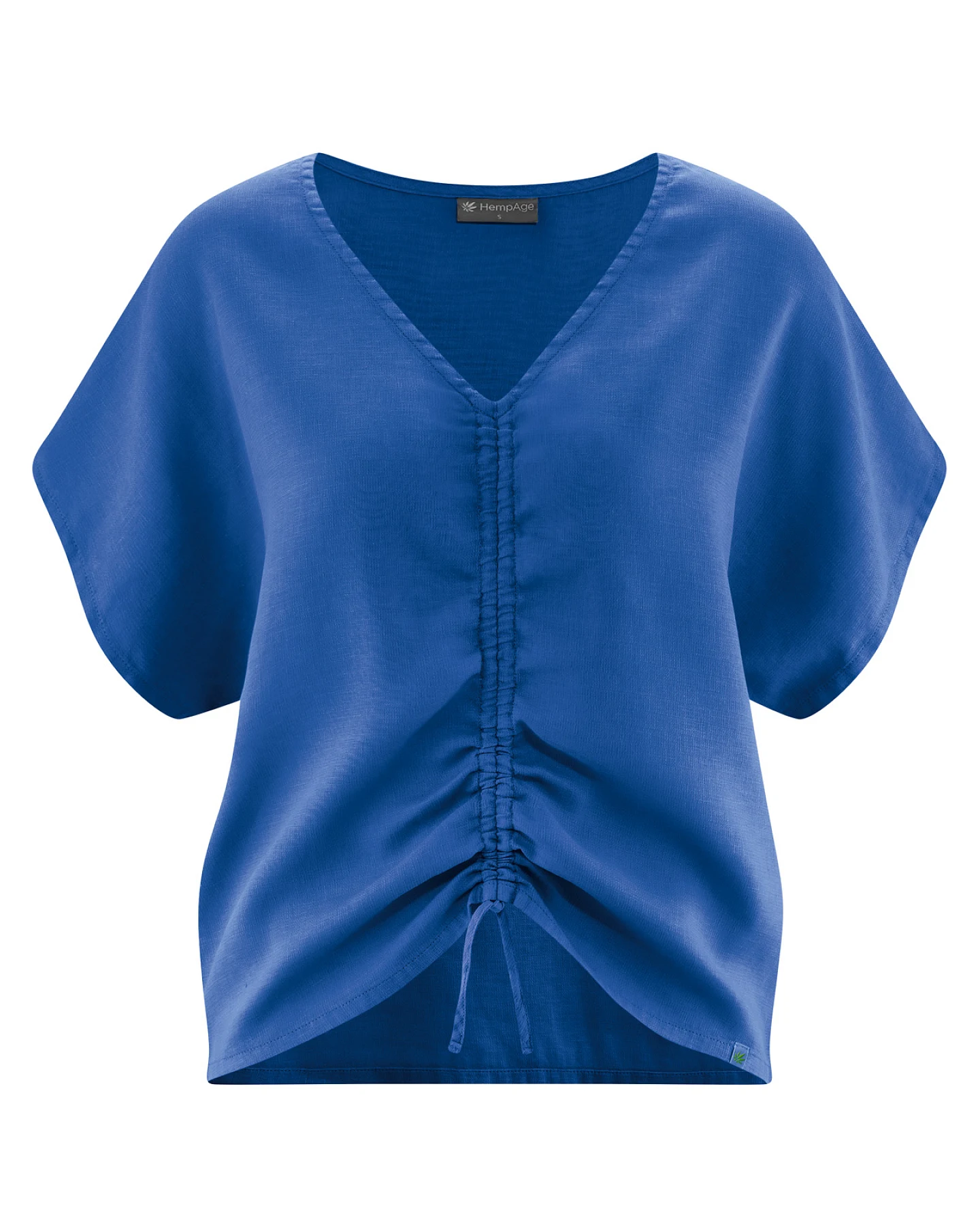 Hempage Damen vegan Sommerbluse Mit Raffungen Königsblau – Ansicht 2