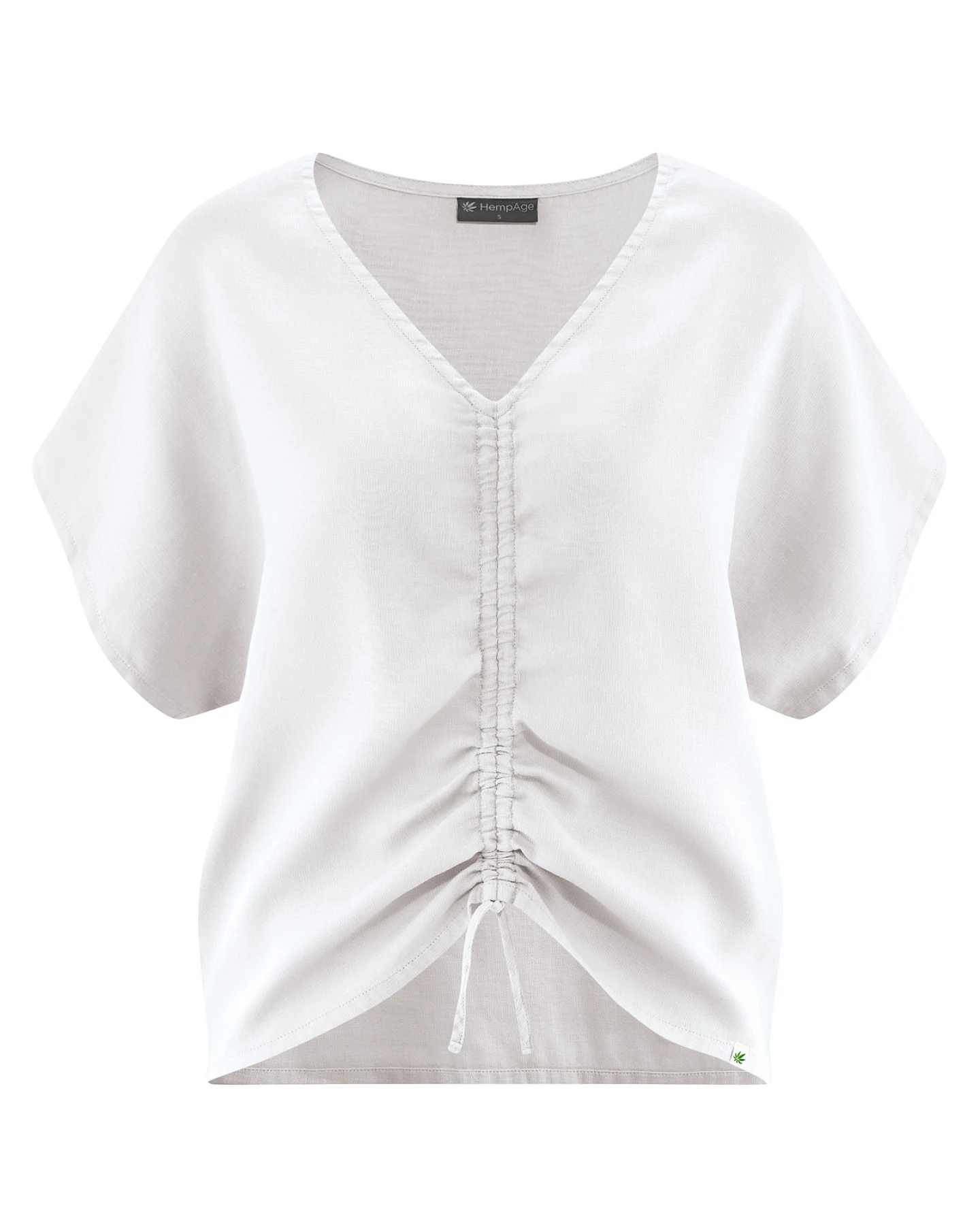 Hempage Damen vegan Weiße Sommerbluse Mit Raffungen – Ansicht 2