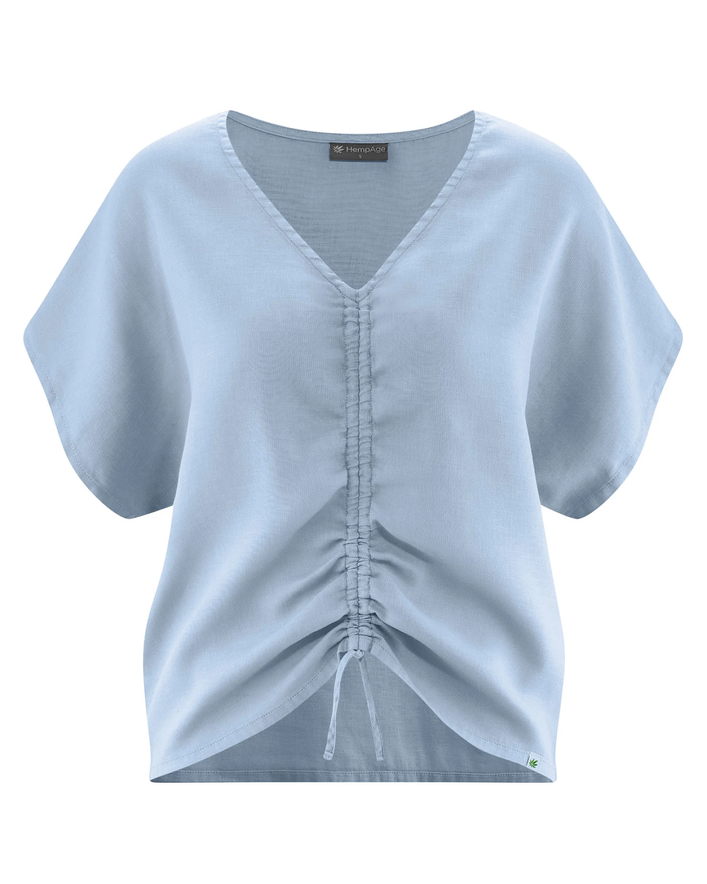 Hempage Damen vegan Bluse Mit Raffungen Summer Smoke Blau – Ansicht 2