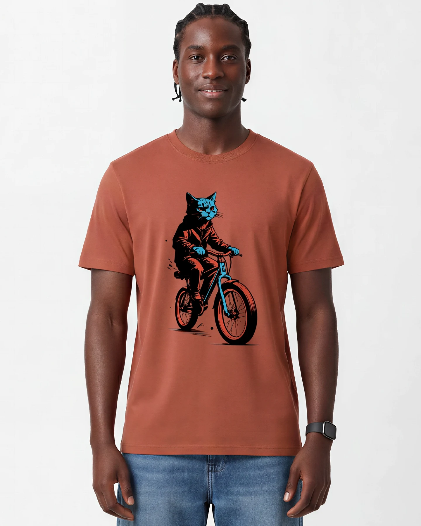 Watapparel T-Shirt Katze Auf Fahrrad – Ansicht 2