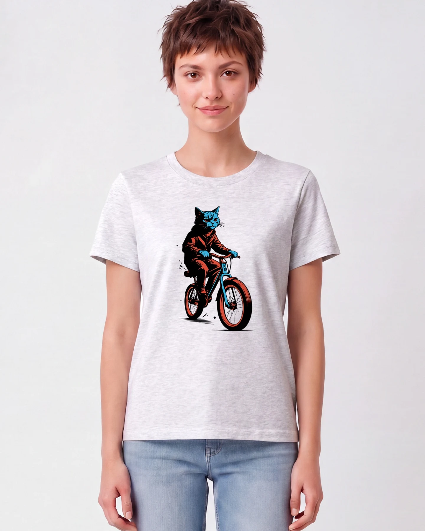 Watapparel T-Shirt Katze Auf Fahrrad – Ansicht 2