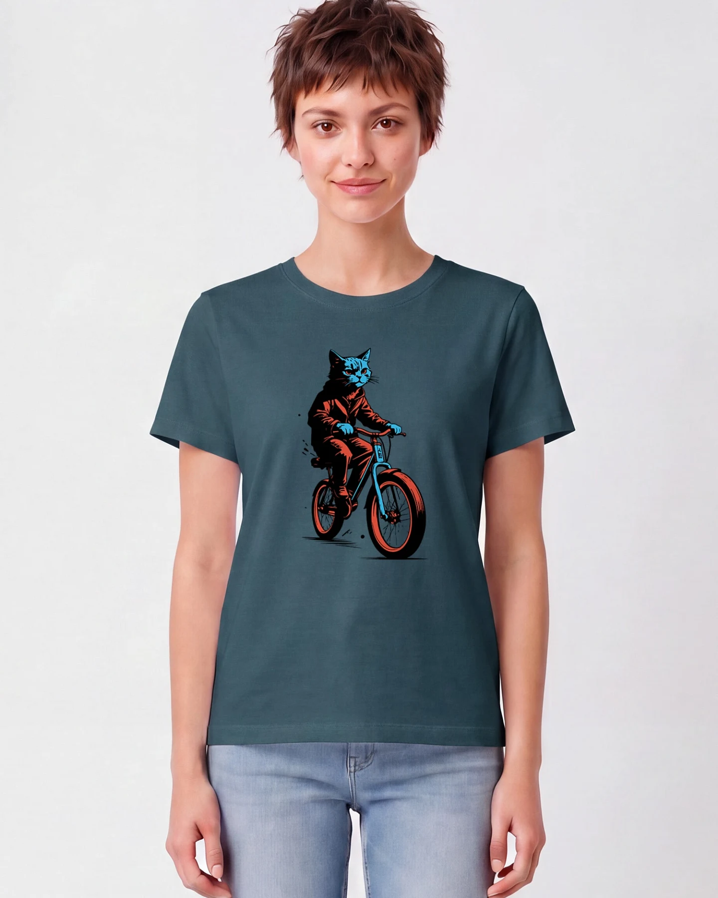 Watapparel T-Shirt Katze Auf Fahrrad – Ansicht 2