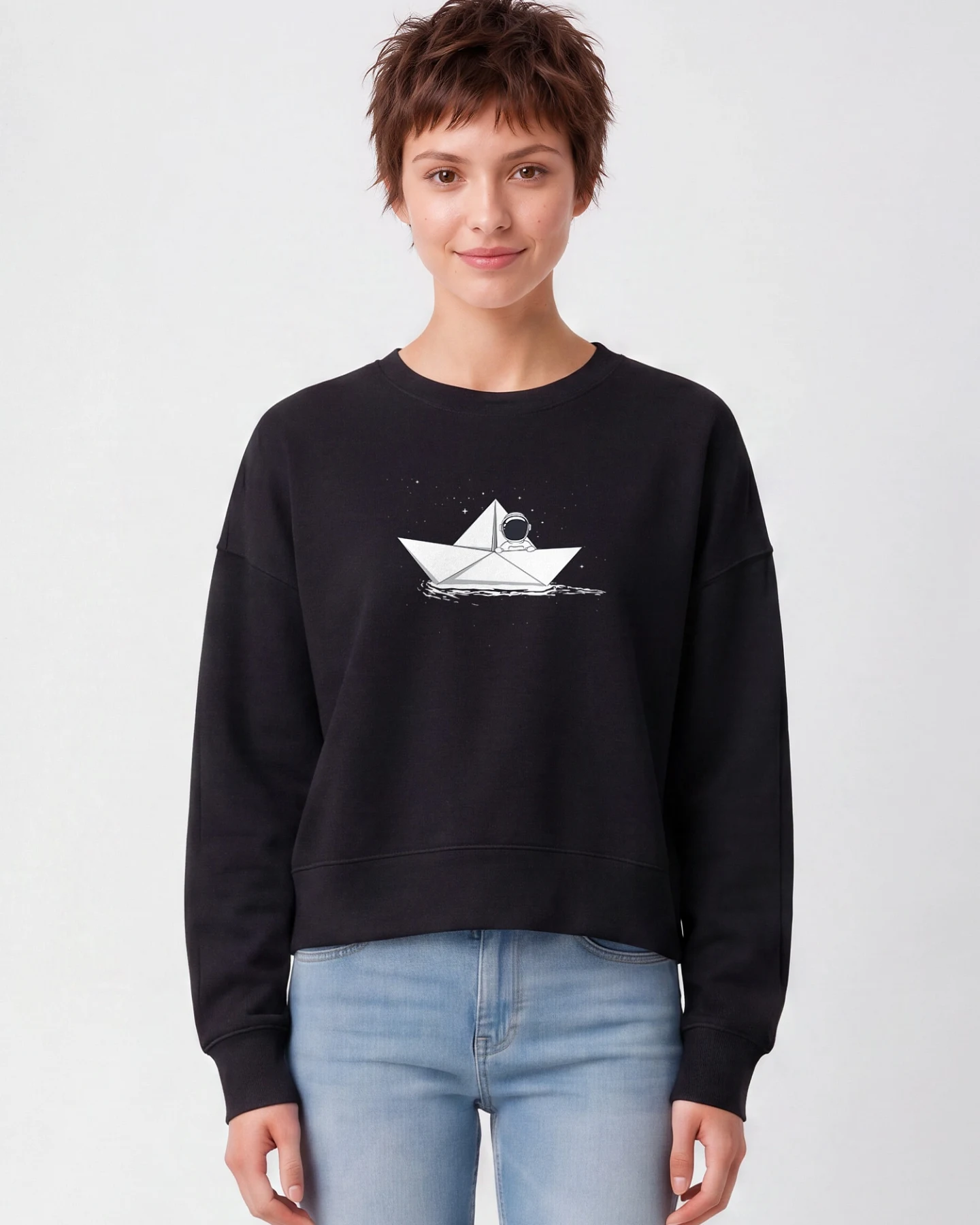 Watapparel Sweatshirt Astronaut In Paper Boat – Ansicht 2
