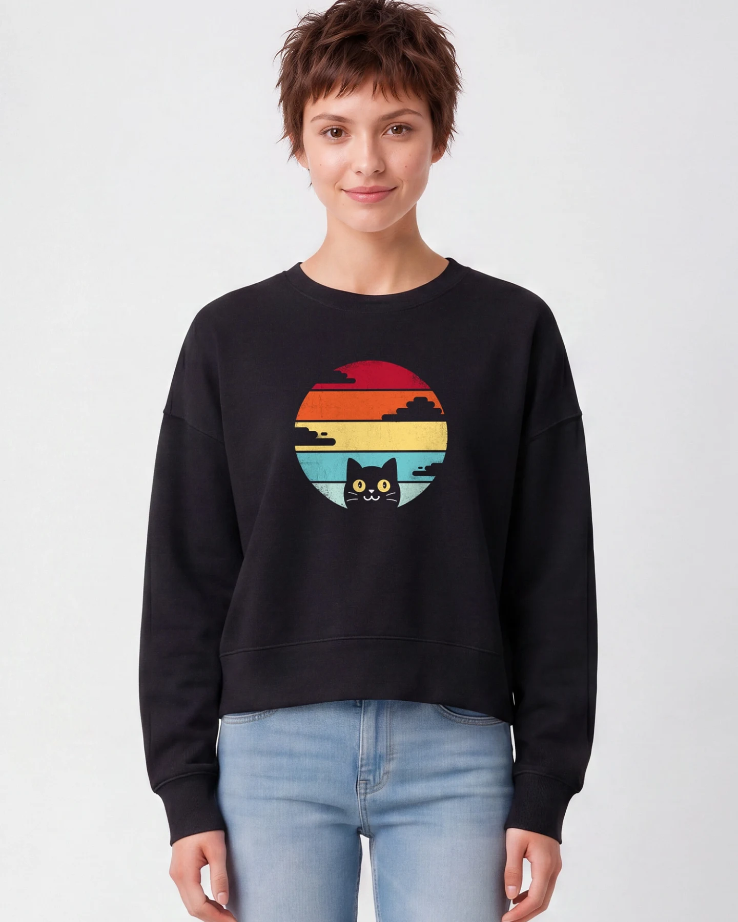 Watapparel Sweatshirt Retro Sunset Cat – Ansicht 2