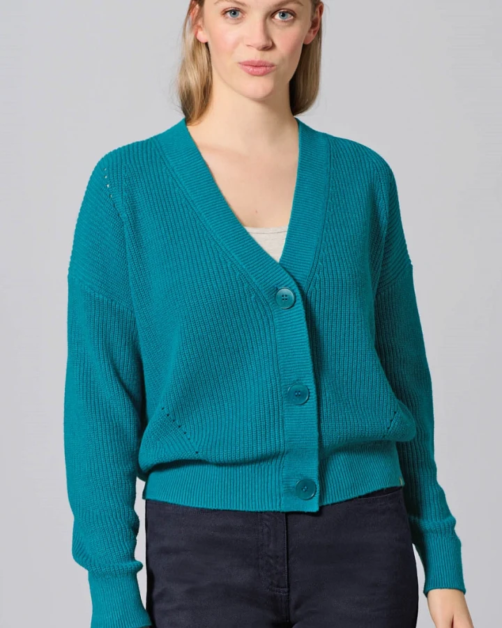 Hempage Damen vegan Strickjacke Timeless Lagoon In Blaugrün