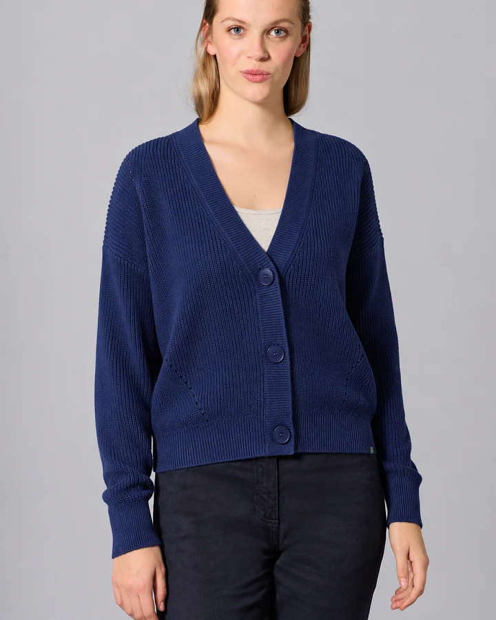 Hempage Damen vegan Strickjacke Timeless Night In Marineblau