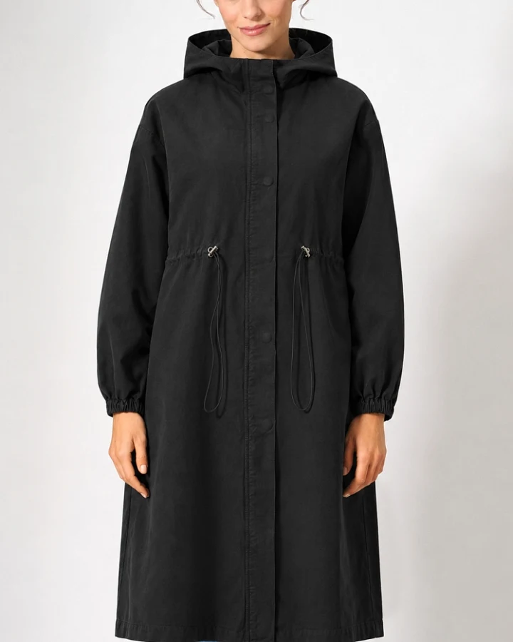 Hempage Damen vegan Mantel Mit Kapuze Schwarz