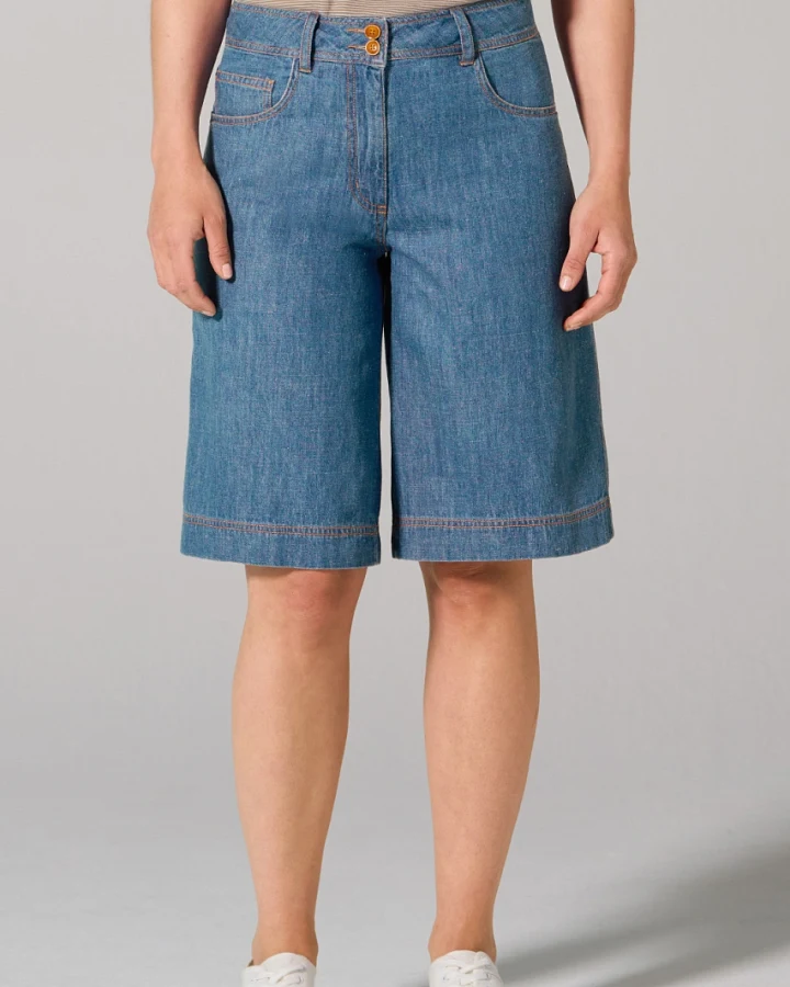 Hempage Damen vegan Jeansshorts Mit 5 Taschen Uniblue