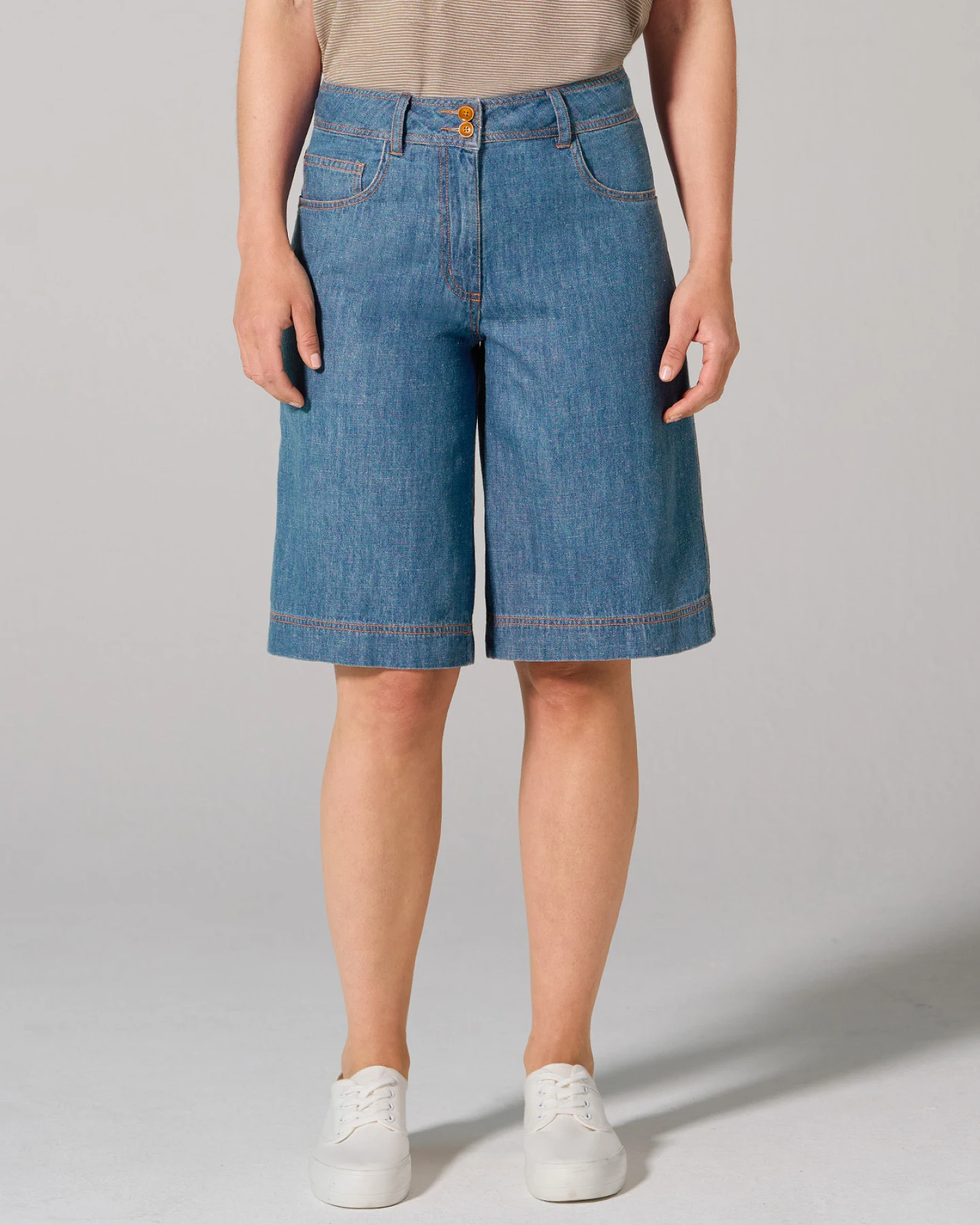 Hempage Damen vegan Jeansshorts Mit 5 Taschen Uniblue – Ansicht 2