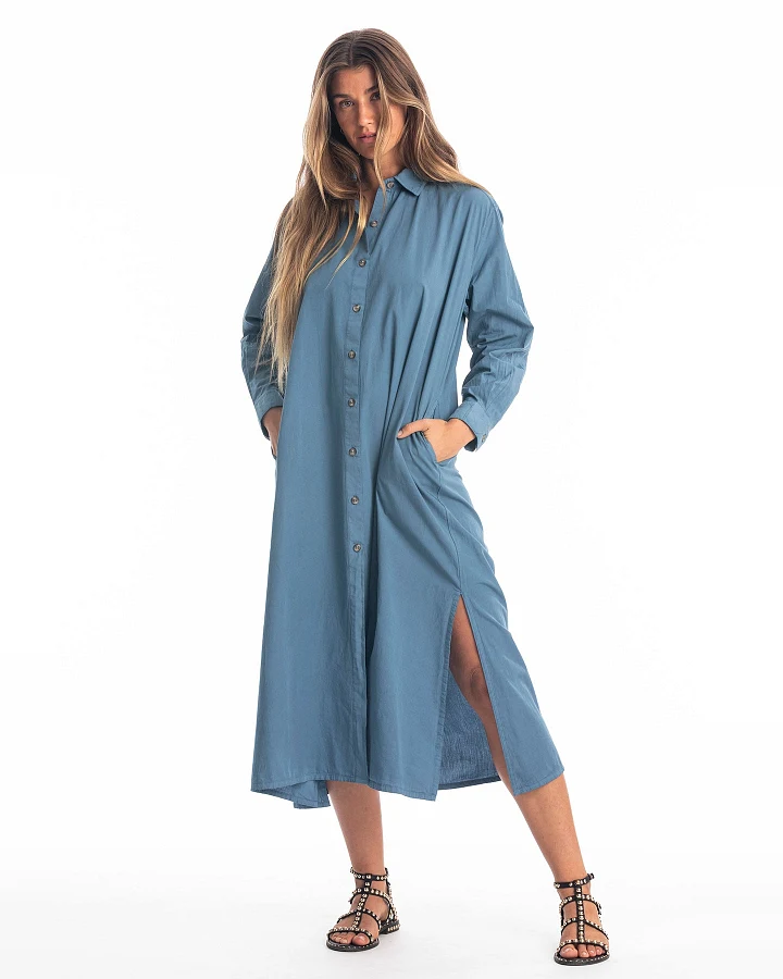 RAVENS VIEW IBIZA Damen vegan Hemd Kleid Safari Jeans Blau
