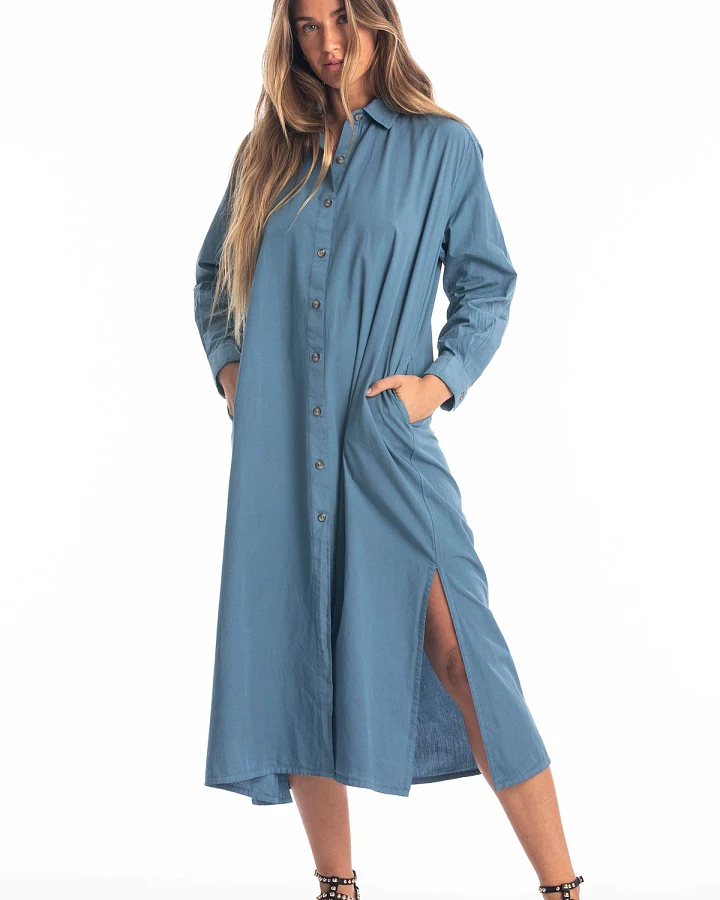 RAVENS VIEW IBIZA Damen vegan Hemd Kleid Safari Jeans Blau
