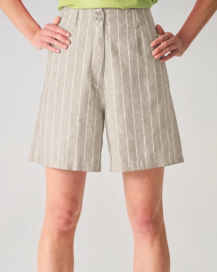 Hempage Damen vegan Shorts Gestreift Distel Beige