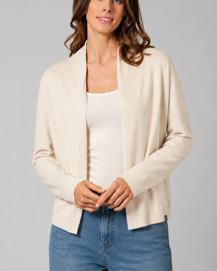 Hempage Damen vegan Strickjacke Mit Schalkragen Naturfarben