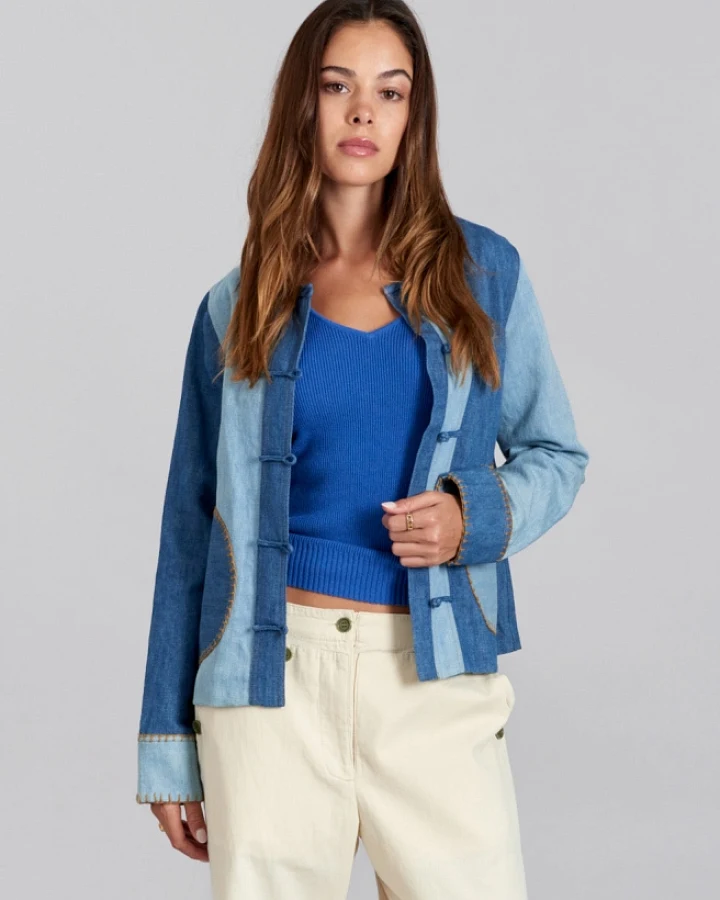 KOMODO Damen vegan Jacke Nelly Blau Patchwork