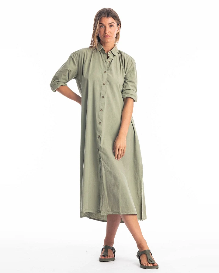 RAVENS VIEW IBIZA Damen vegan Hemd Kleid Safari Khaki Grün