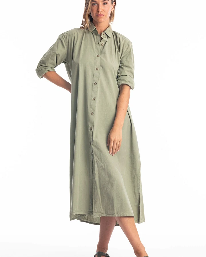 RAVENS VIEW IBIZA Damen vegan Hemd Kleid Safari Khaki Grün
