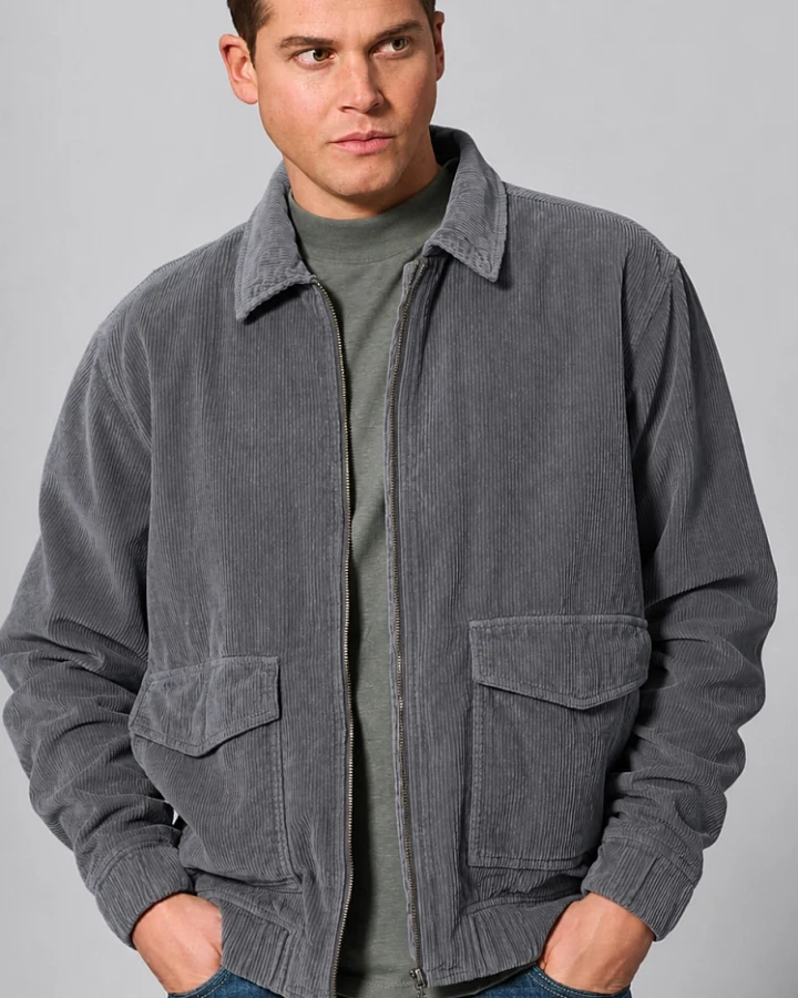 Hempage Herren vegan Cordjacke Casual Cord Schiefergrau