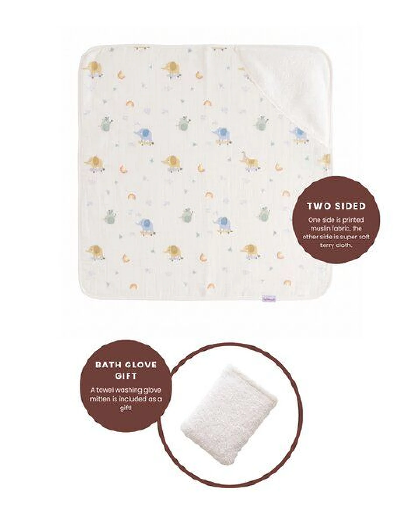 Bebekevi Baby Kapuzenbadetuch 75 × 75 cm aus Musselin & Frottee – Ansicht 3