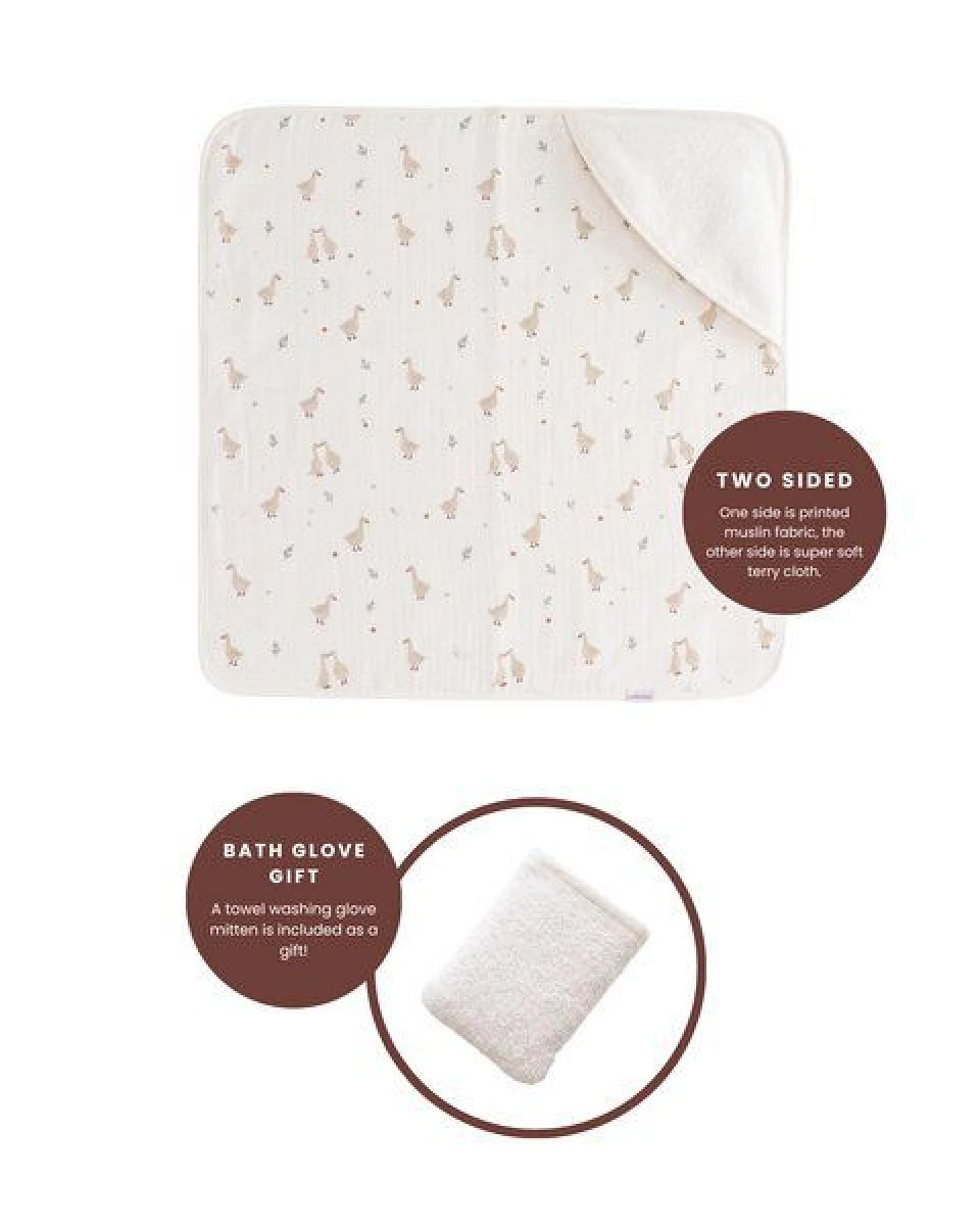 Bebekevi Baby Kapuzenbadetuch 75 × 75 cm aus Musselin & Frottee – Ansicht 3