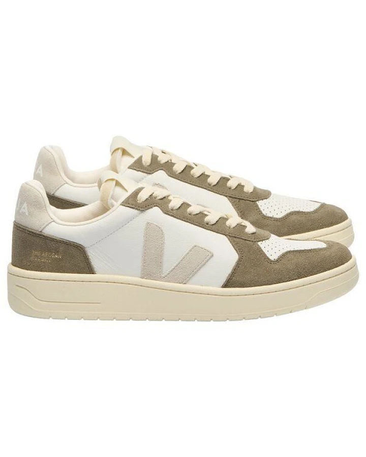 Veja Herren-Sneaker V-82 Grained Leather White-Natural-Kaki