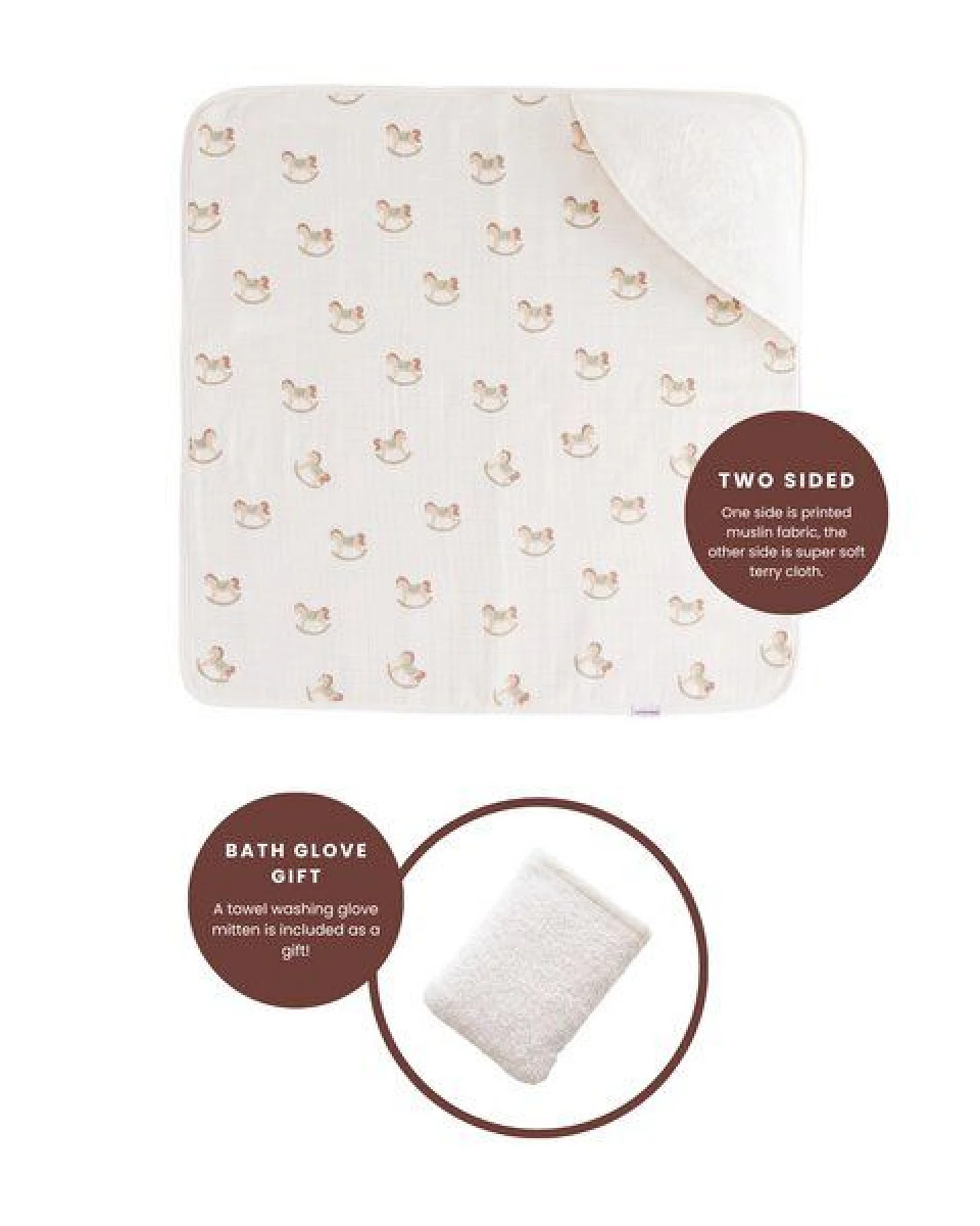Bebekevi Baby Kapuzenbadetuch 75 × 75 cm aus Musselin & Frottee – Ansicht 3