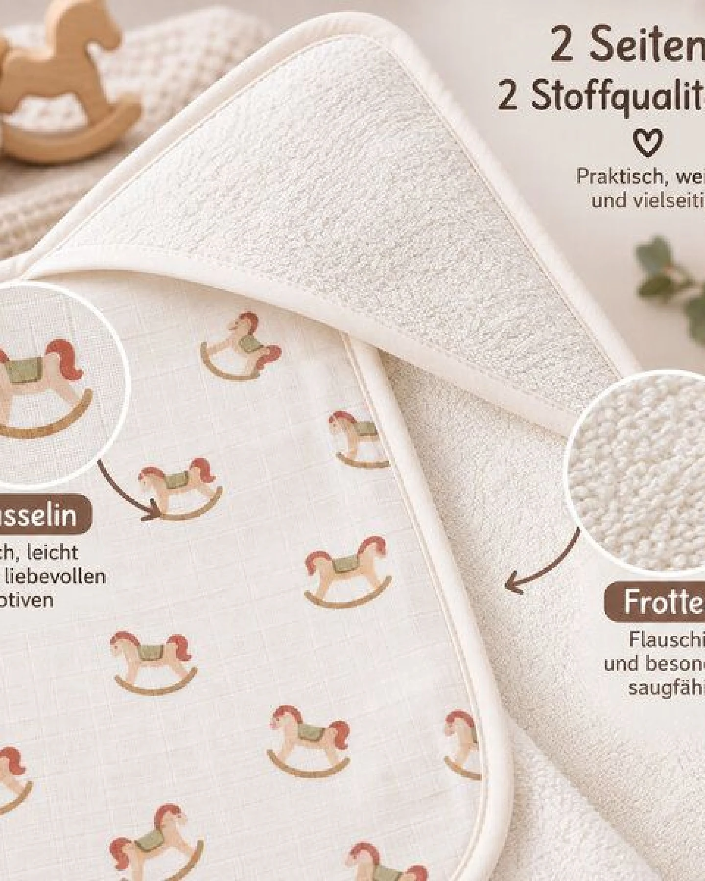 Bebekevi Baby Kapuzenbadetuch 75 × 75 cm aus Musselin & Frottee – Ansicht 4