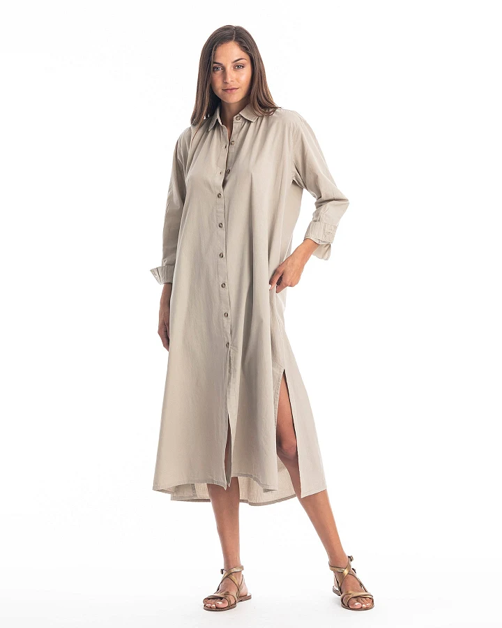 RAVENS VIEW IBIZA Damen vegan Hemdkleid Safari Stone Beige