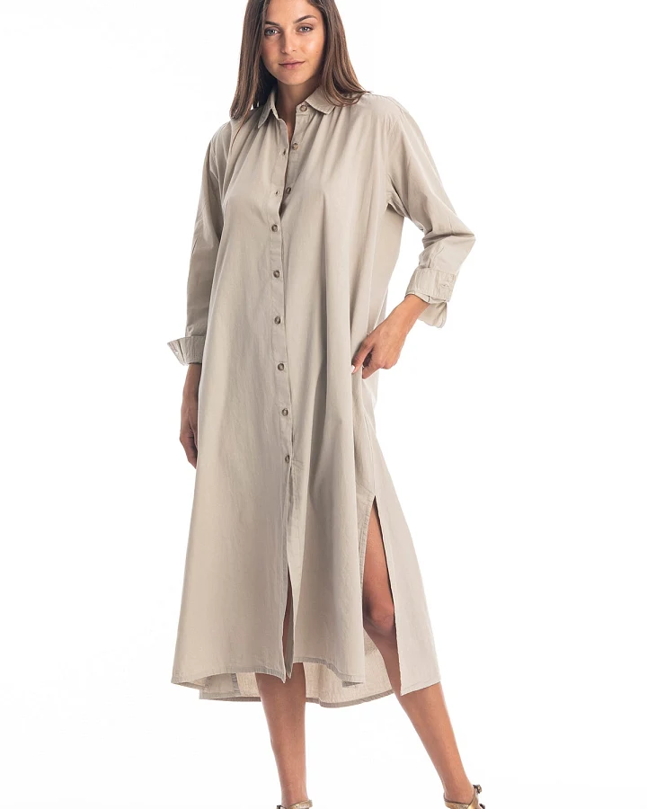 RAVENS VIEW IBIZA Damen vegan Hemdkleid Safari Stone Beige