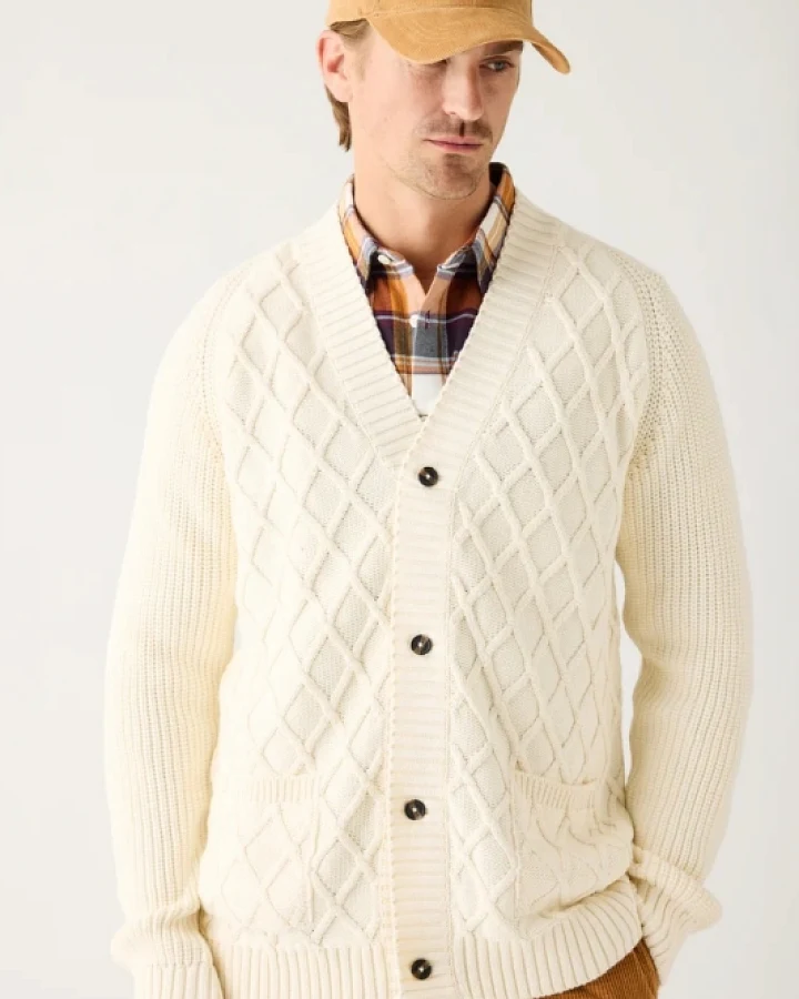 KnowledgeCotton Apparel Herren vegan Strickjacke Diamond Egret Weiß