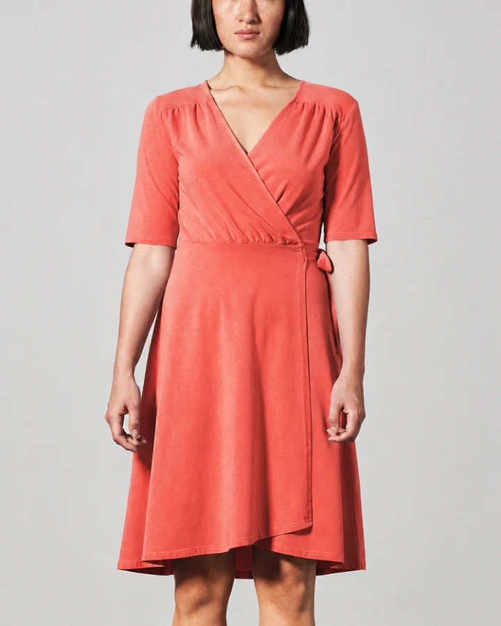 Hempage Damen vegan Wickelkleid Aus Hanf Und Baumwolle Orange
