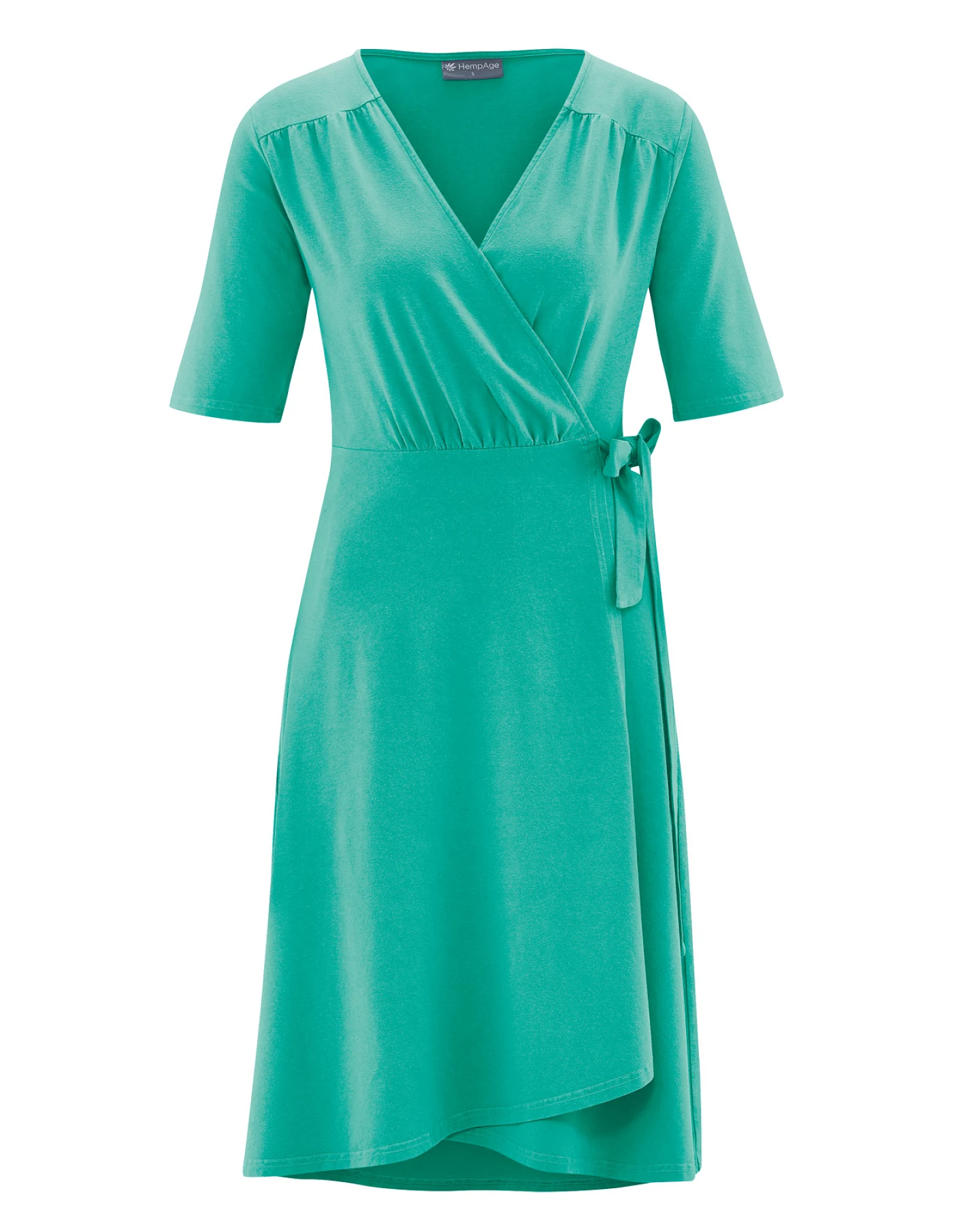 Hempage Damen vegan Wickelkleid In Smaragdgrün – Ansicht 2