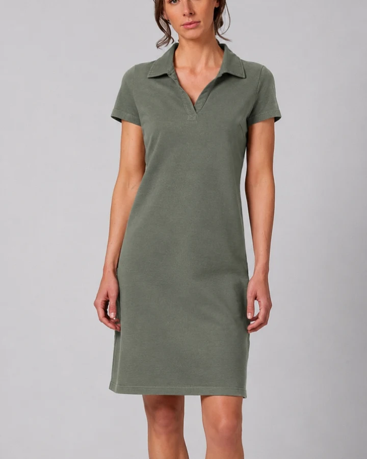 Hempage Damen vegan Kleid Timeless Summer Flacher Kragen Moosgrün