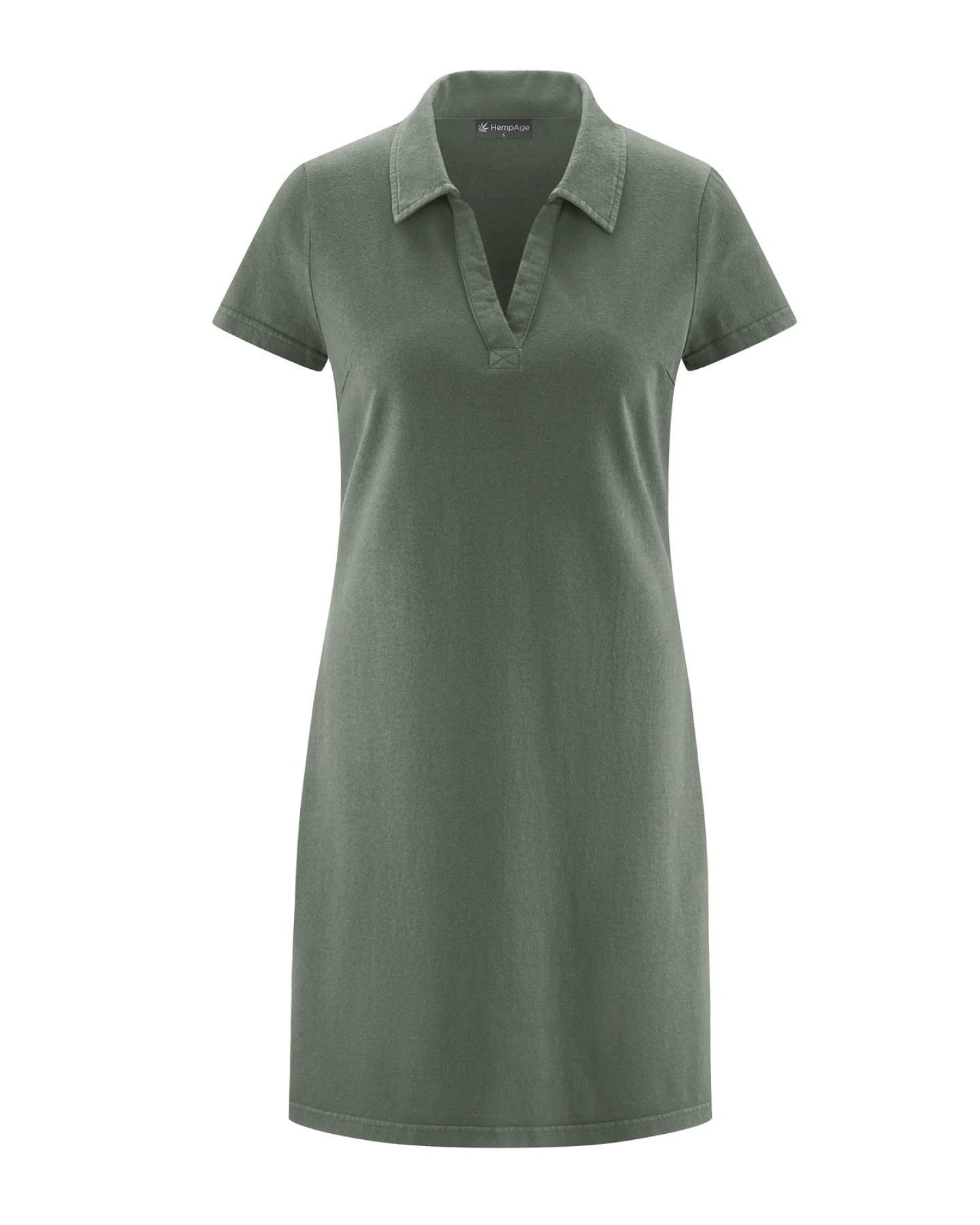 Hempage Damen vegan Kleid Timeless Summer Flacher Kragen Moosgrün – Ansicht 2