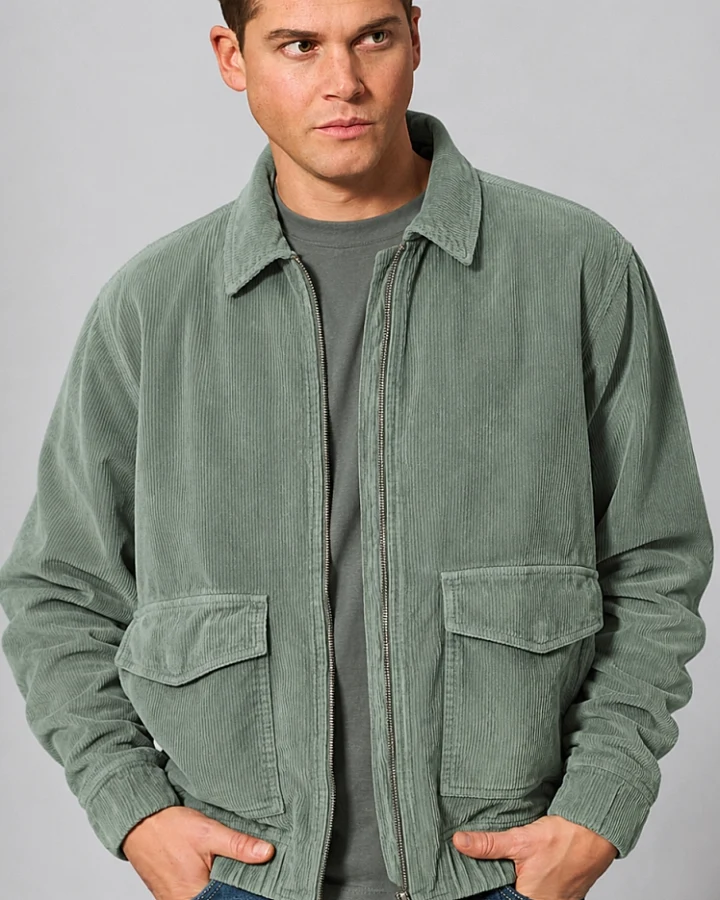 Hempage Herren vegan Cordjacke Casual Cord Thymiangrün