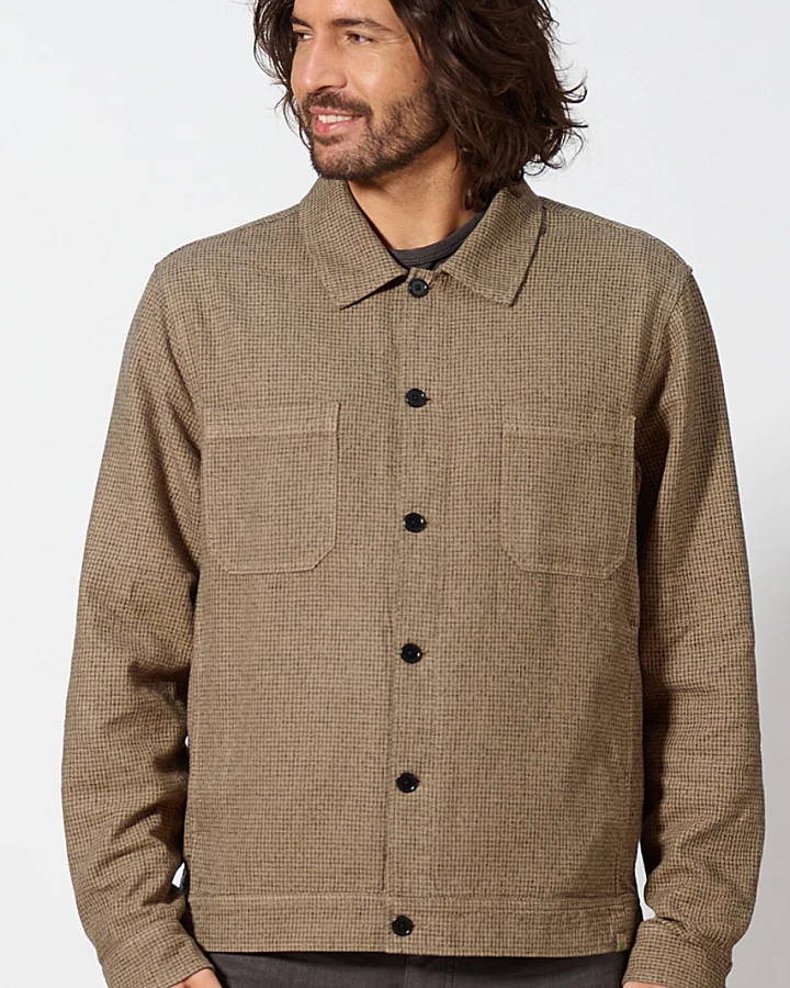 Hempage Herren vegan Jacke Mit Hahnentrittmuster Shiitake Braun