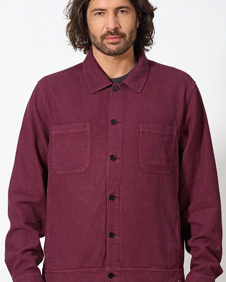 Hempage Herren vegan Jacke Hahnentritt Karomuster Weinrot