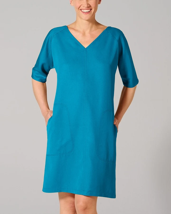 Hempage Damen vegan Kleid Mit V-Ausschnitt Azurblau