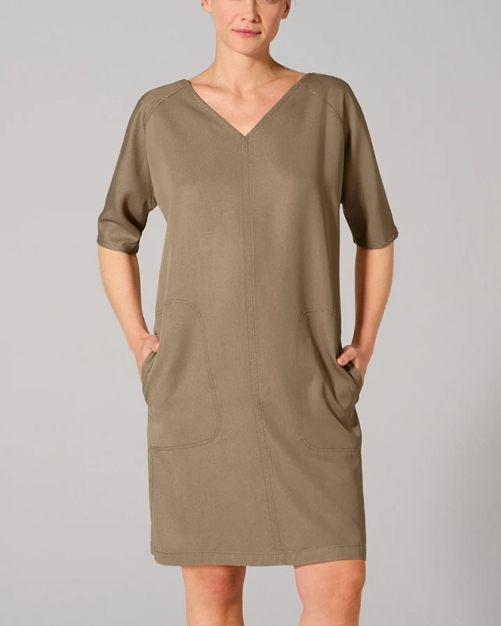 Hempage Damen vegan Kleid Mit V-Ausschnitt Shitake Beige
