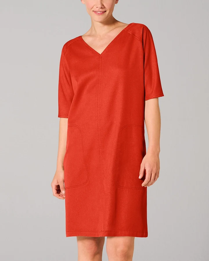 Hempage Damen vegan Kleid Mit V-Ausschnitt Magna Rot Orange