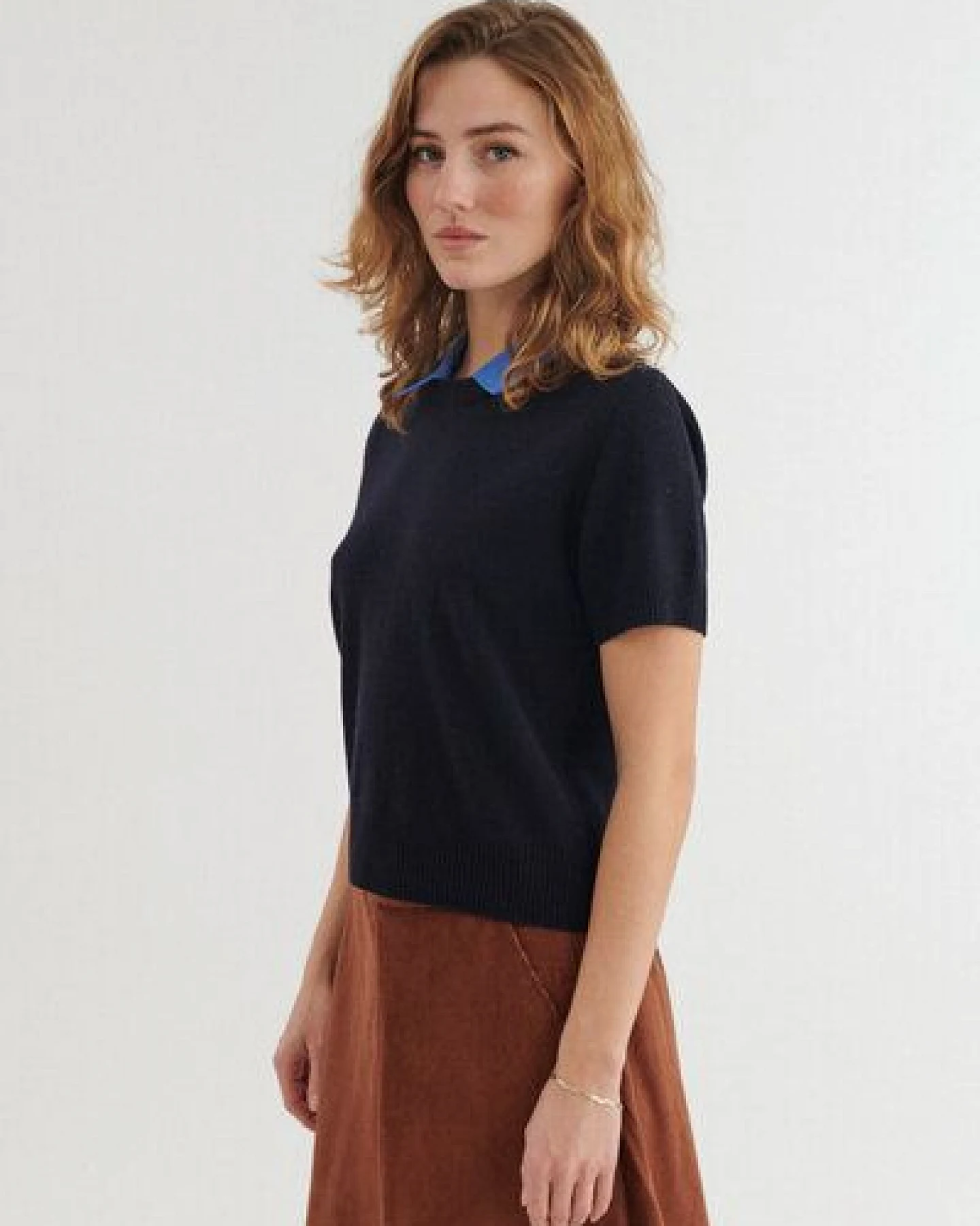 Basic Apparel Kurzarm-Strickshirt LIS mit abnehmbaren Kragen aus Bio-Merinowolle – Ansicht 3